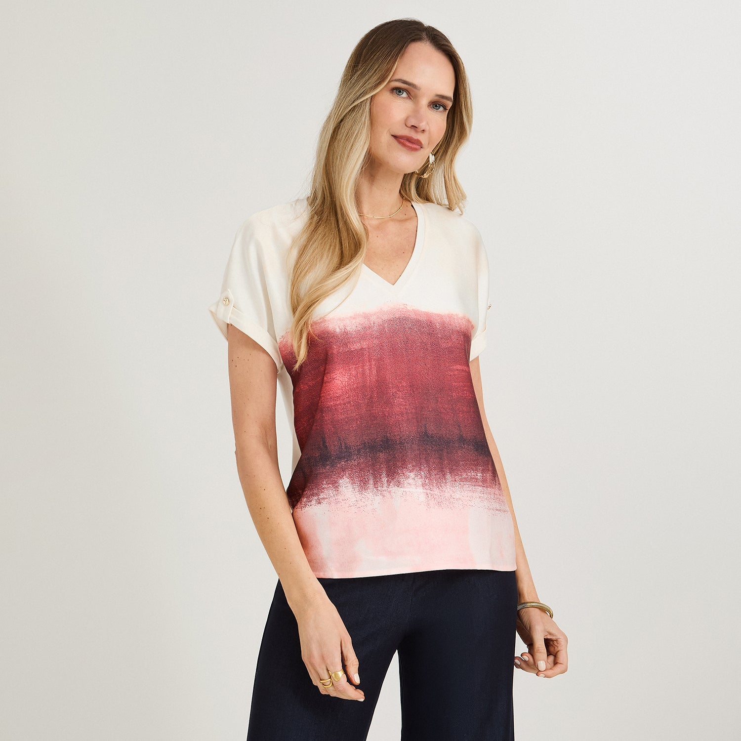 Polera Mix Fabric Estampada Arena